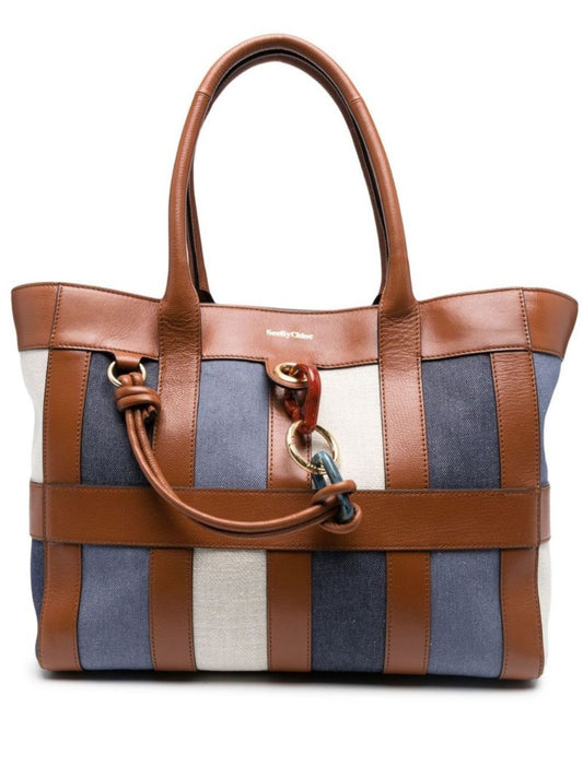 Brown Denim Patchwork Tote Bag