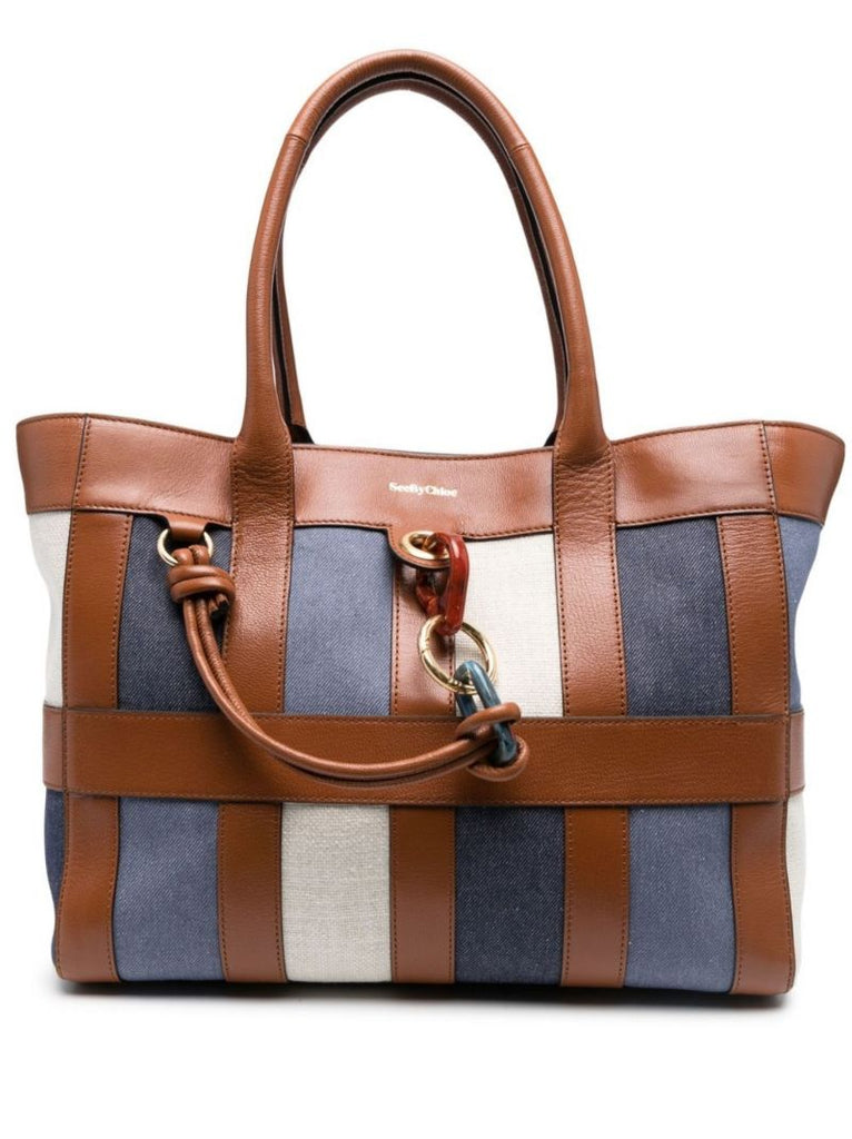 Brown Denim Patchwork Tote Bag