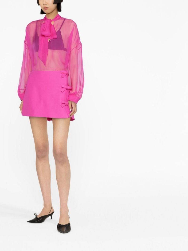 Pink Necktie Semi-sheer Silk Blouse