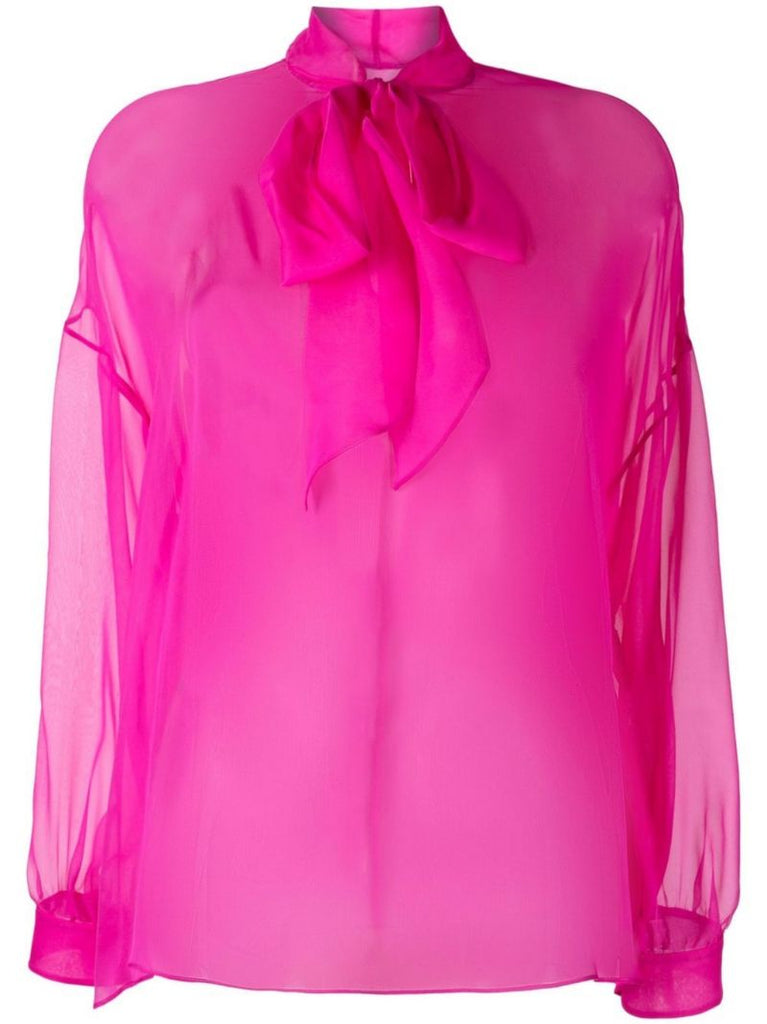 Pink Necktie Semi-sheer Silk Blouse
