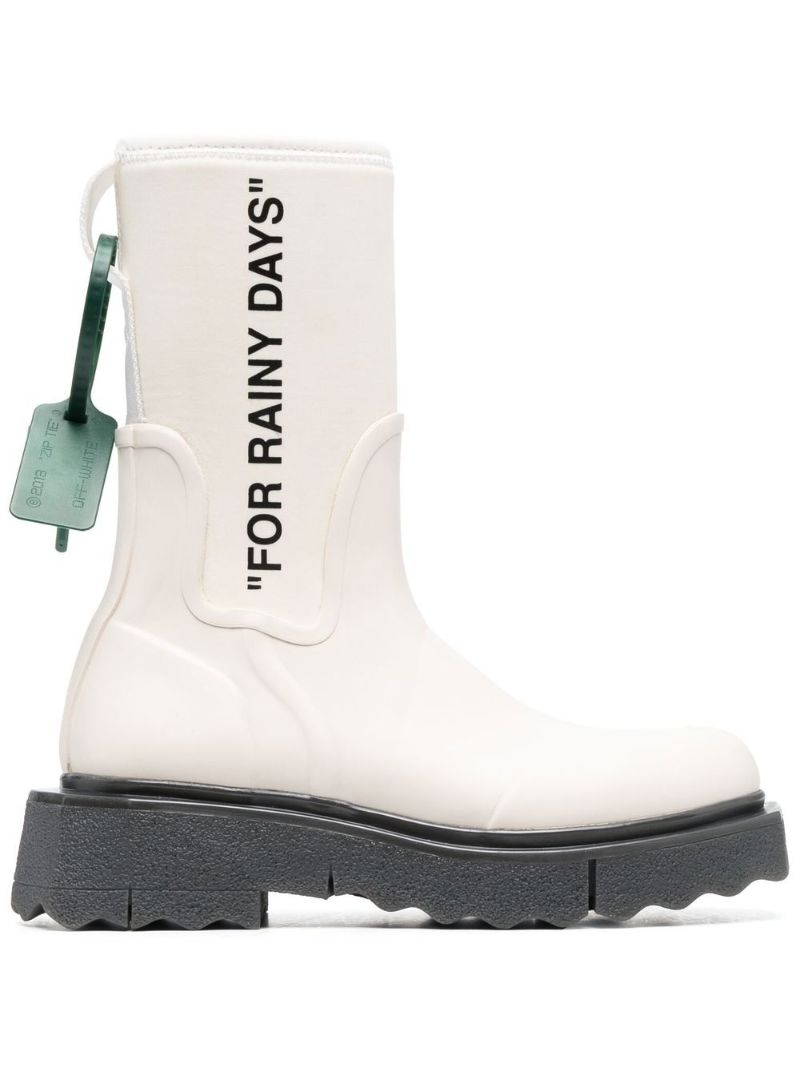 White Slogan Print Ankle Boots