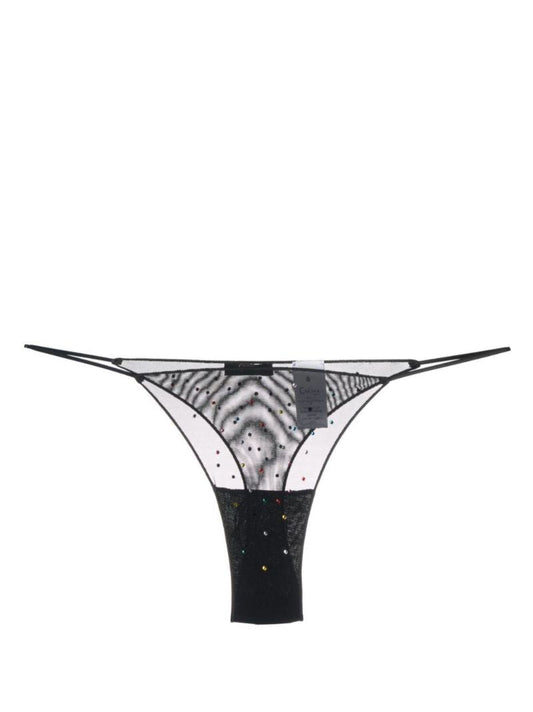 Black Gem-embellished Thong