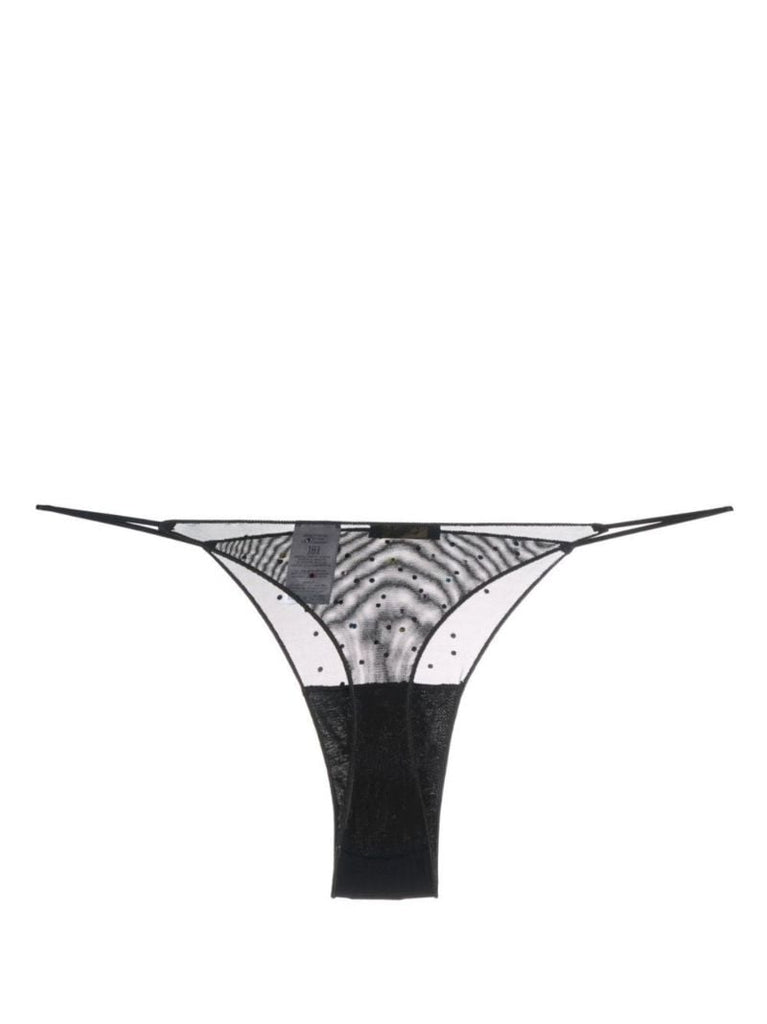 Black Gem-embellished Thong