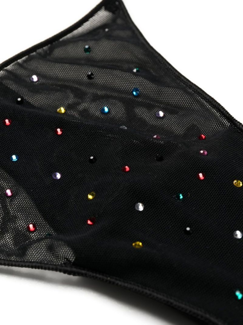 Black Gem-embellished Thong