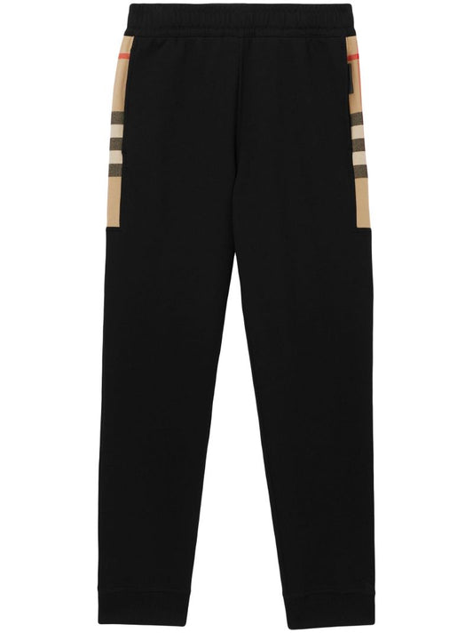 Black Check Panel Track Pants