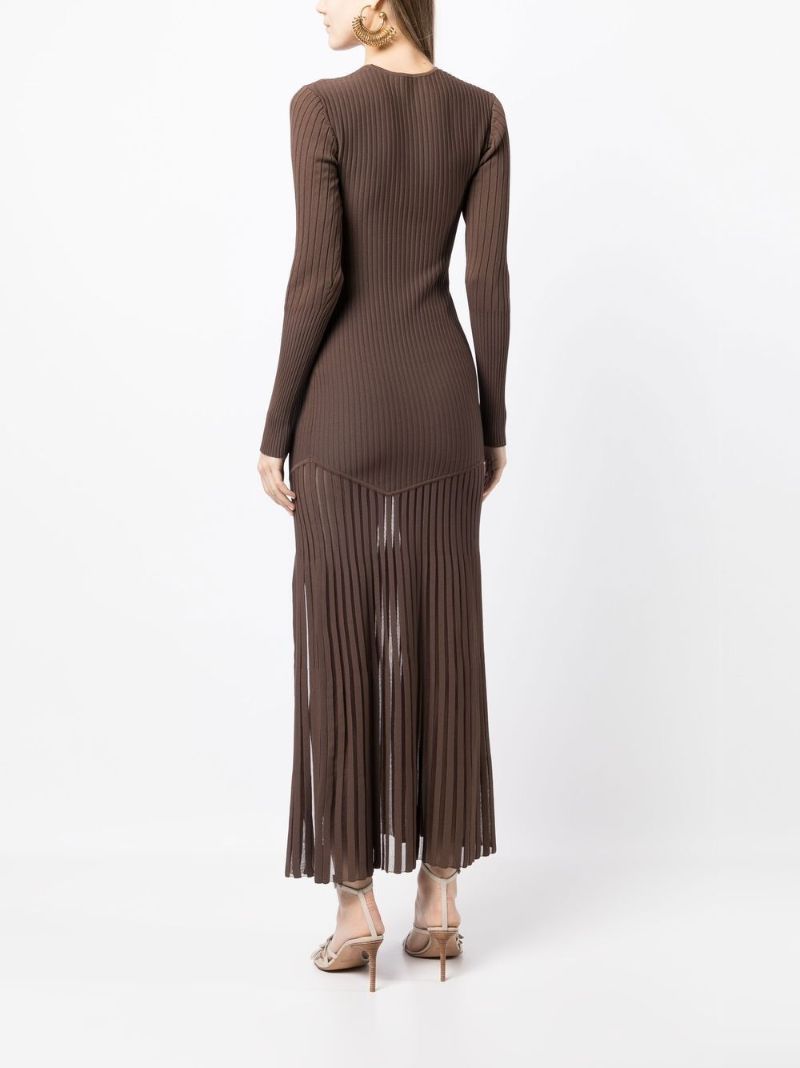 Brown Sylvie Ribbed Long Sleeved Maxi Dress