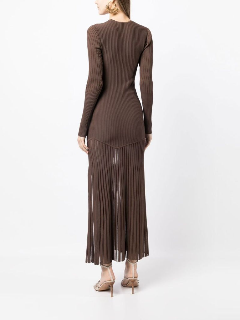 Brown Sylvie Ribbed Long Sleeved Maxi Dress