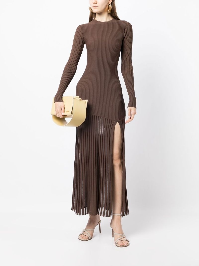 Brown Sylvie Ribbed Long Sleeved Maxi Dress