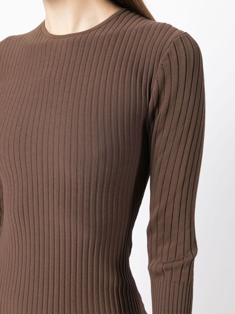 Brown Sylvie Ribbed Long Sleeved Maxi Dress