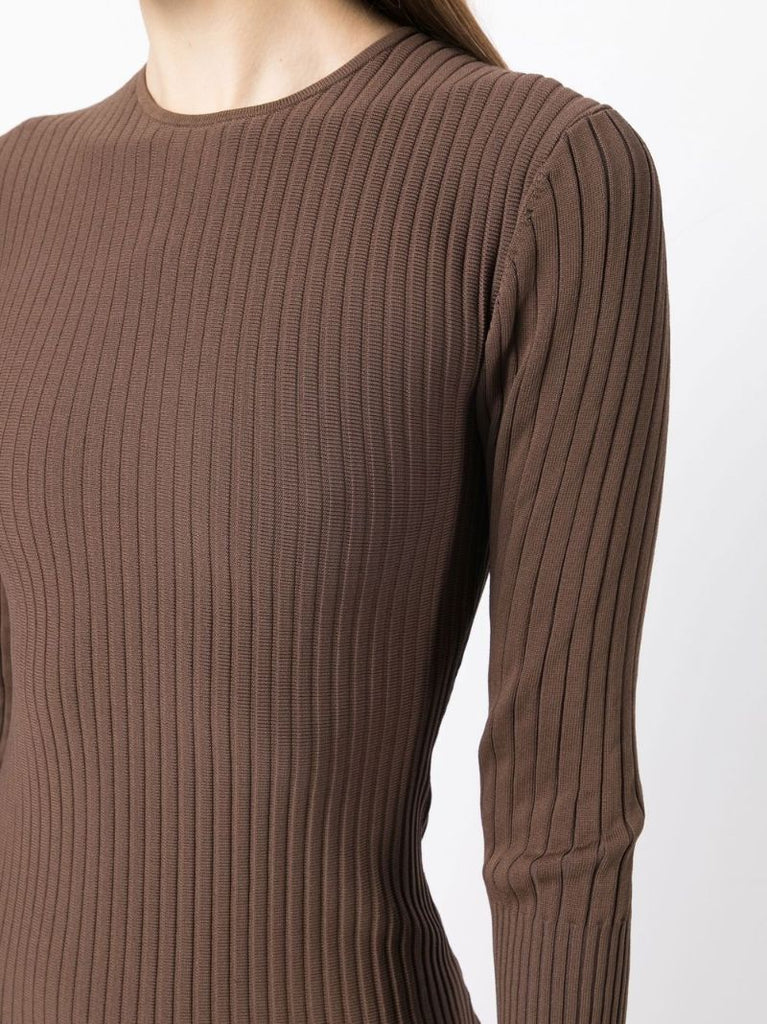 Brown Sylvie Ribbed Long Sleeved Maxi Dress