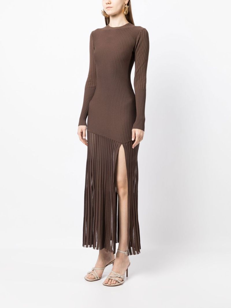 Brown Sylvie Ribbed Long Sleeved Maxi Dress
