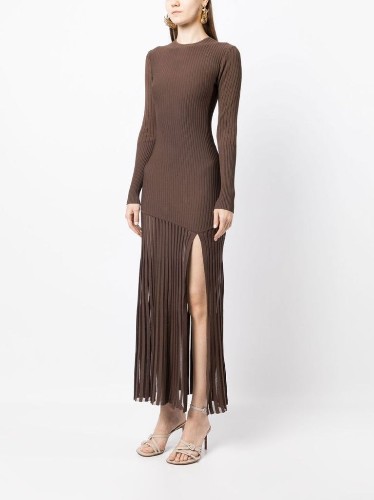Brown Sylvie Ribbed Long Sleeved Maxi Dress