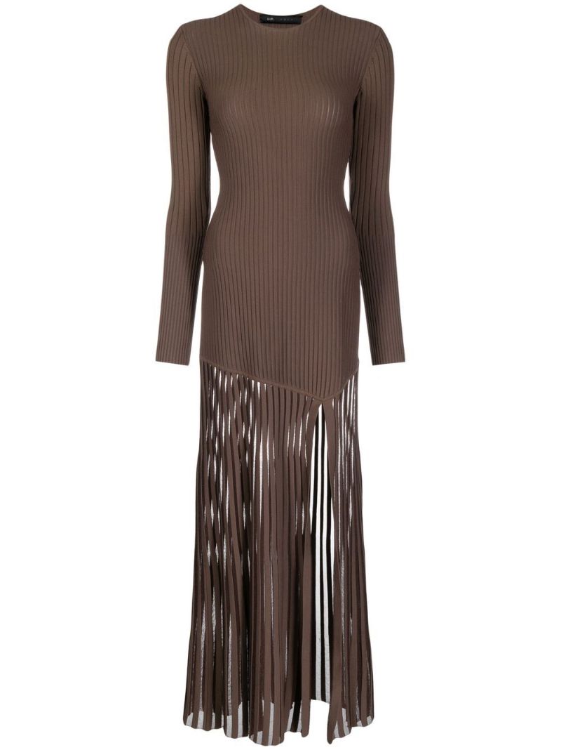 Brown Sylvie Ribbed Long Sleeved Maxi Dress
