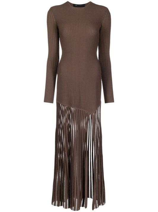 Brown Sylvie Ribbed Long Sleeved Maxi Dress