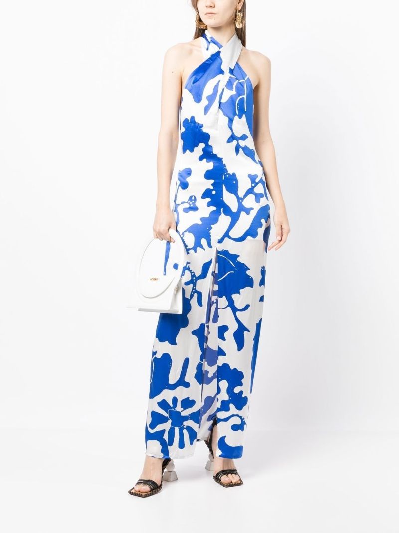 White Esme Printed Halterneck Silk Dress