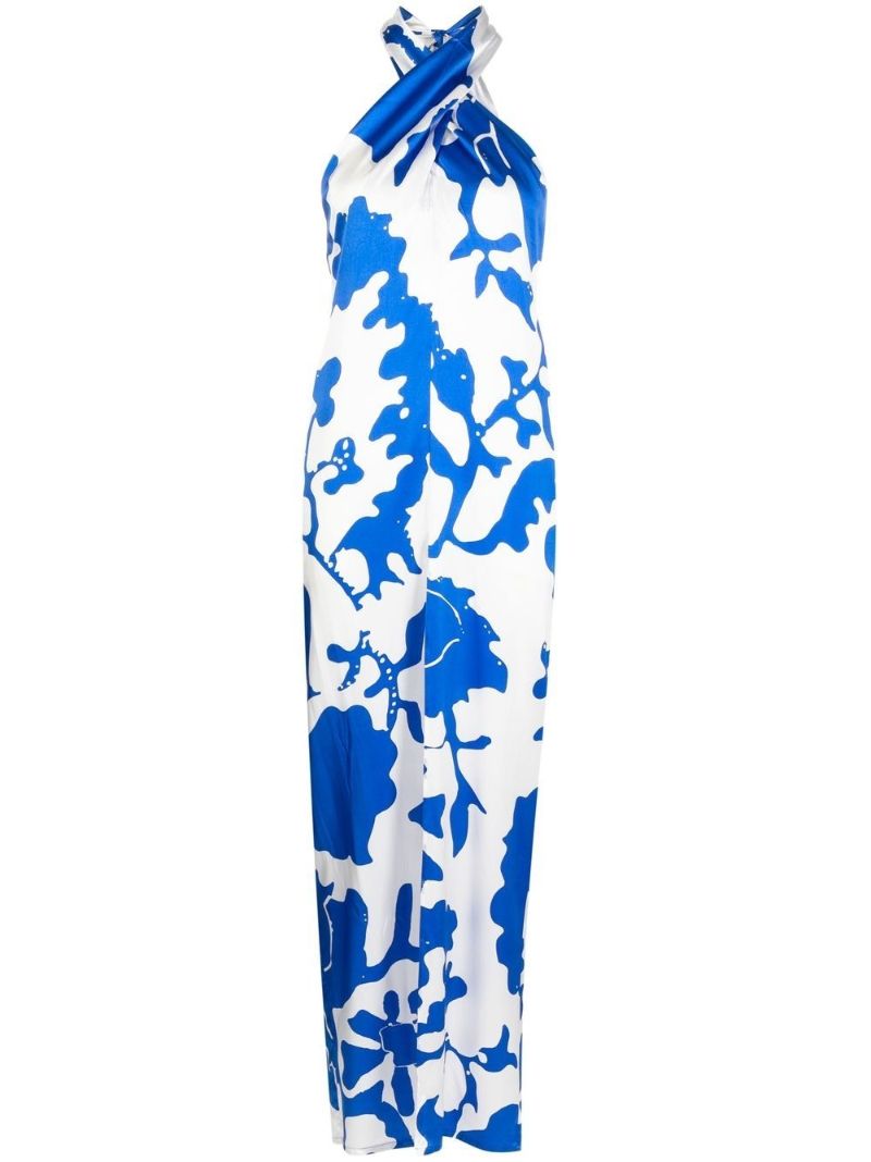 White Esme Printed Halterneck Silk Dress