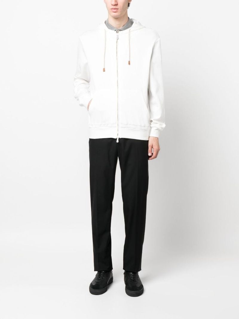 White Felpa Zip-up Cotton Hoodie