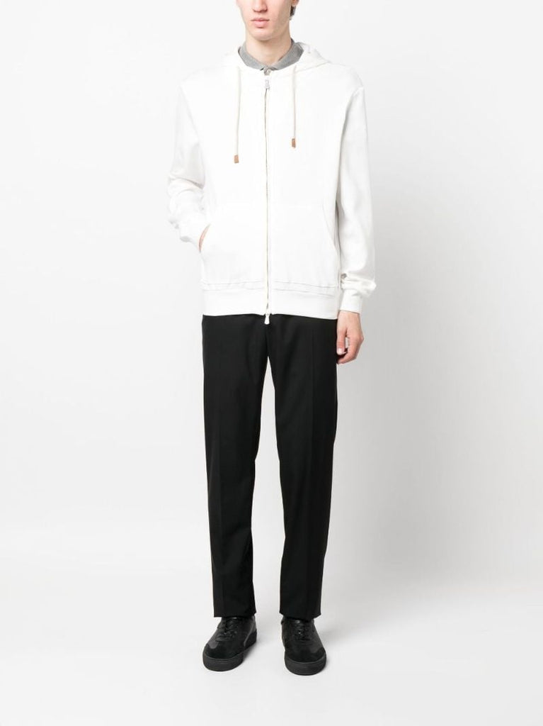 White Felpa Zip-up Cotton Hoodie