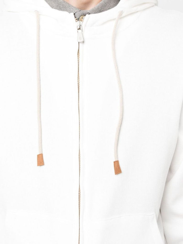 White Felpa Zip-up Cotton Hoodie