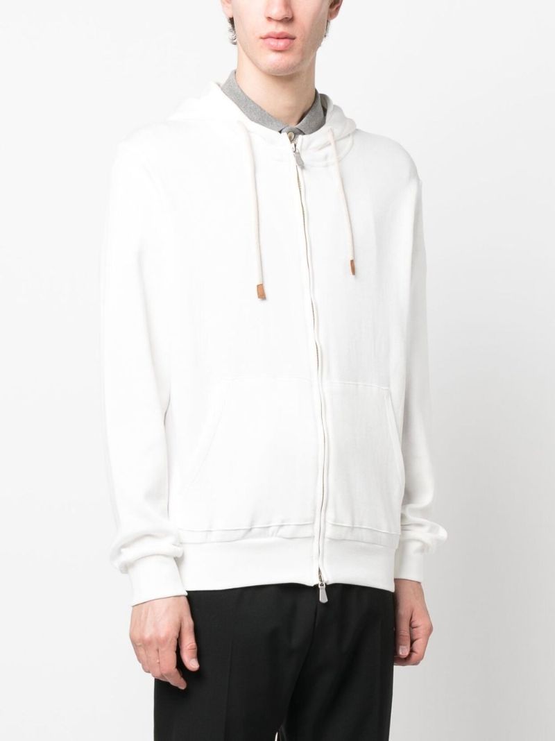 White Felpa Zip-up Cotton Hoodie