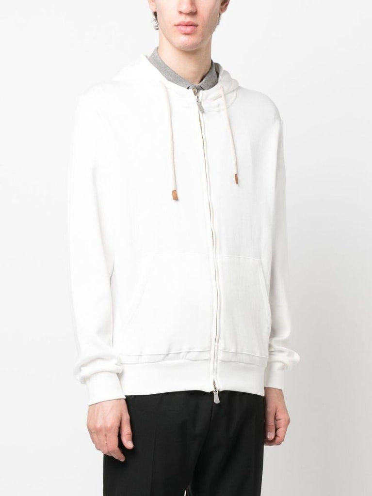 White Felpa Zip-up Cotton Hoodie