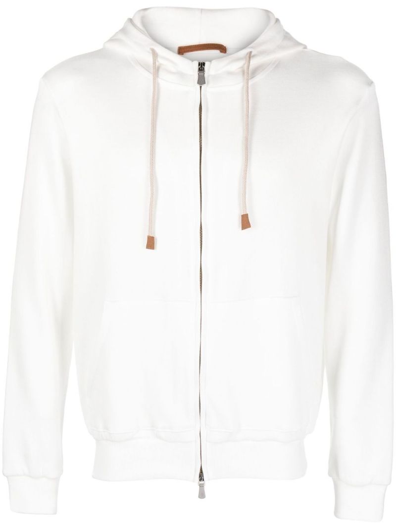 White Felpa Zip-up Cotton Hoodie