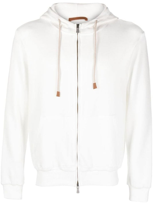 White Felpa Zip-up Cotton Hoodie