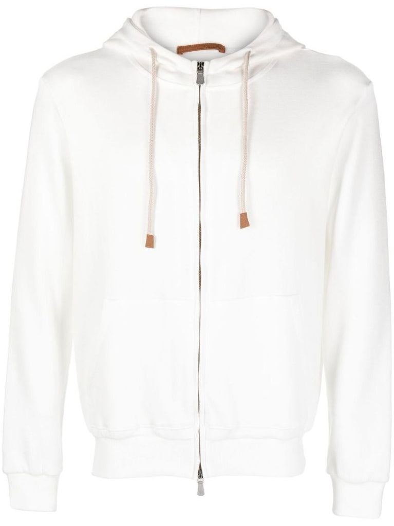 White Felpa Zip-up Cotton Hoodie