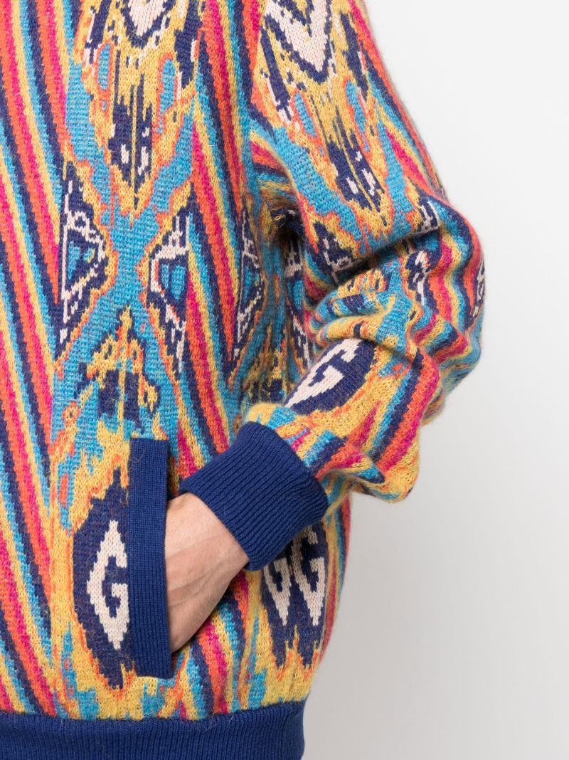 Blue Abstract Print Knitted Bomber Jacket