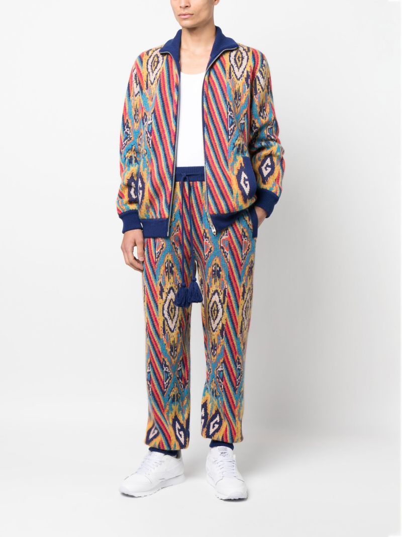 Blue Abstract Print Knitted Bomber Jacket