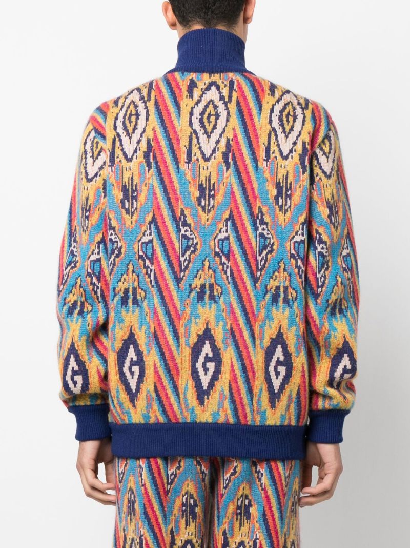 Blue Abstract Print Knitted Bomber Jacket