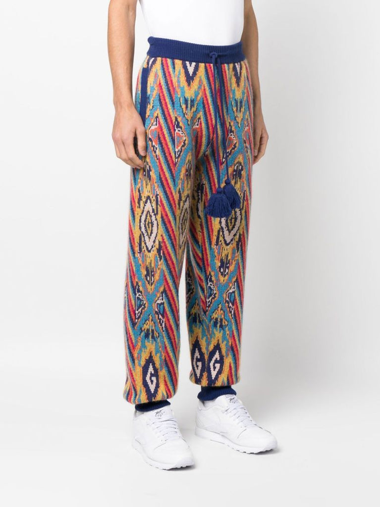 Blue Knitted Jacquard Trousers