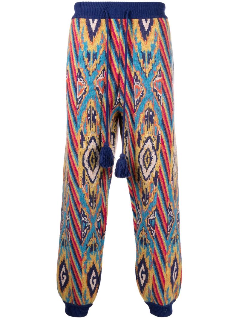 Blue Knitted Jacquard Trousers