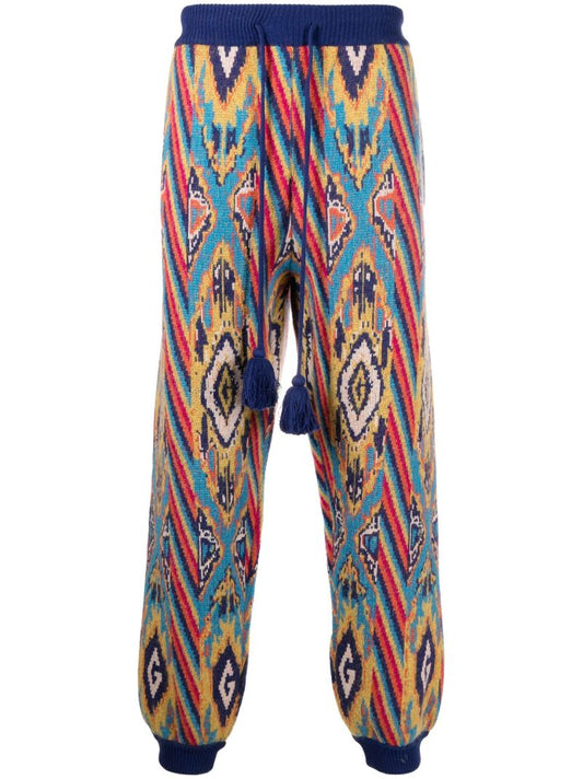 Blue Knitted Jacquard Trousers