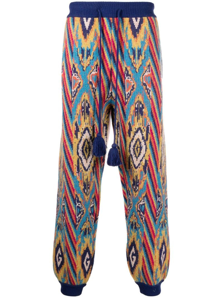 Blue Knitted Jacquard Trousers