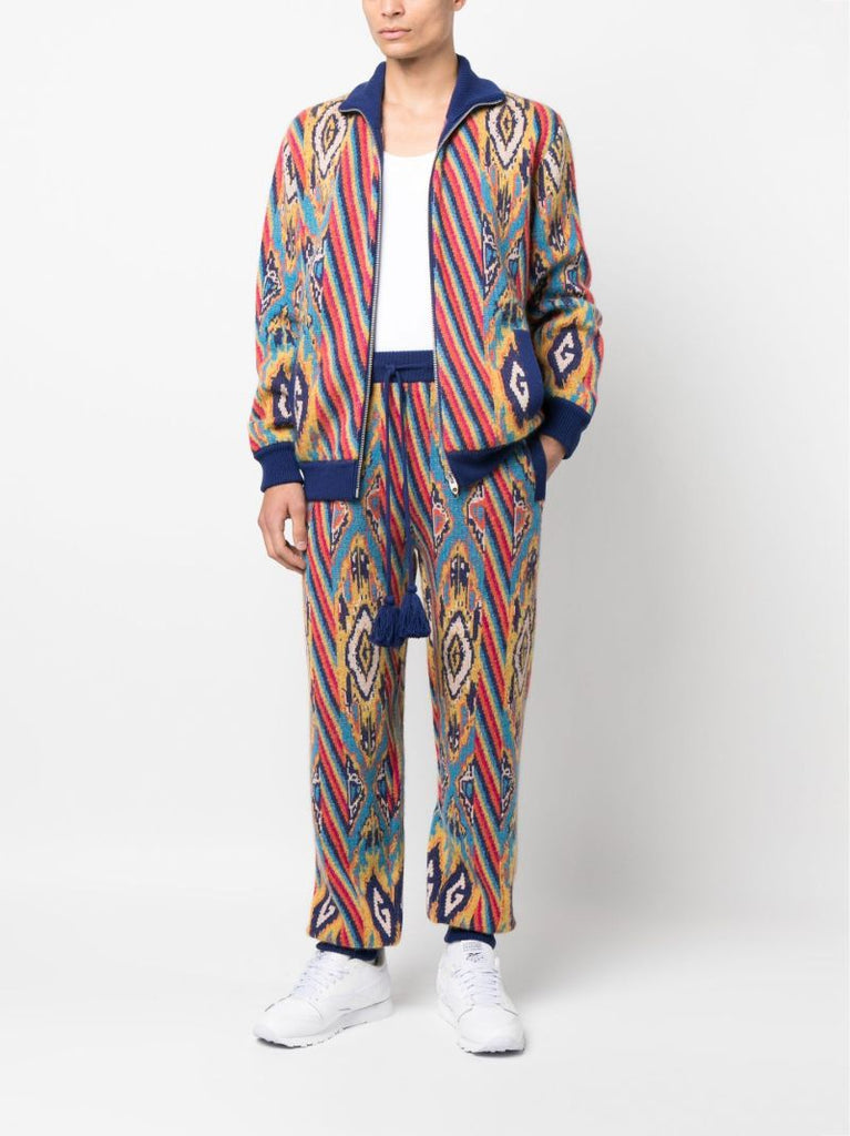Blue Knitted Jacquard Trousers