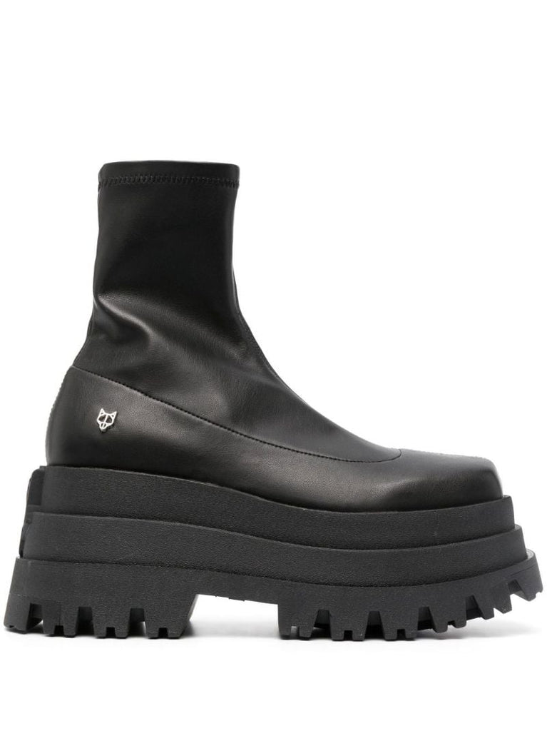 Black Sassy 90 Platform Faux Leather Boots