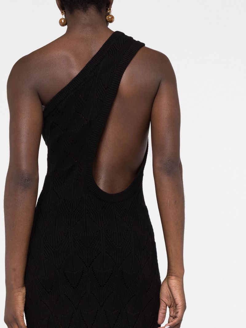 Black Pointelle Knit One-shoulder Dress