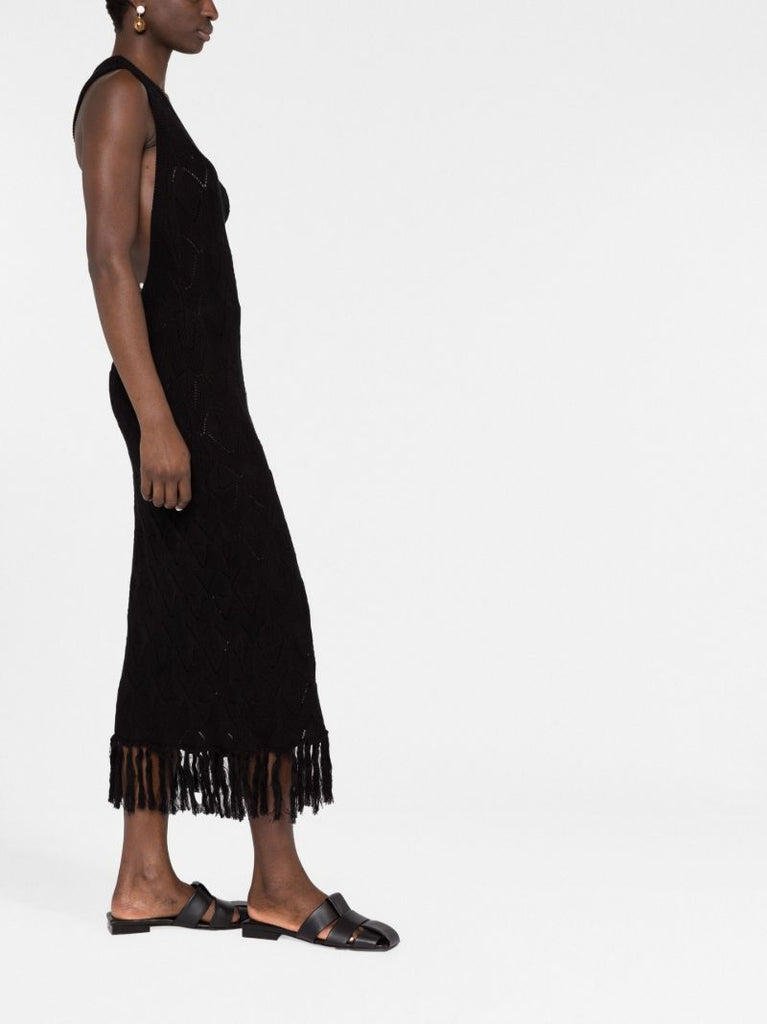 Black Pointelle Knit One-shoulder Dress