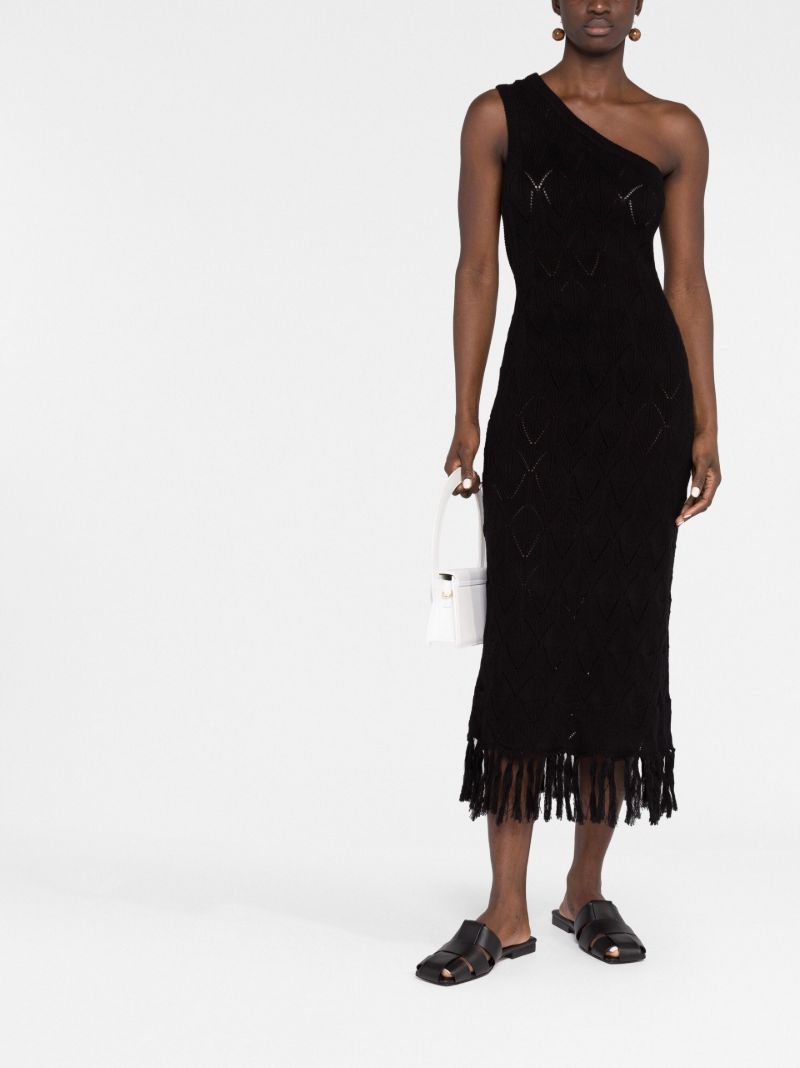 Black Pointelle Knit One-shoulder Dress