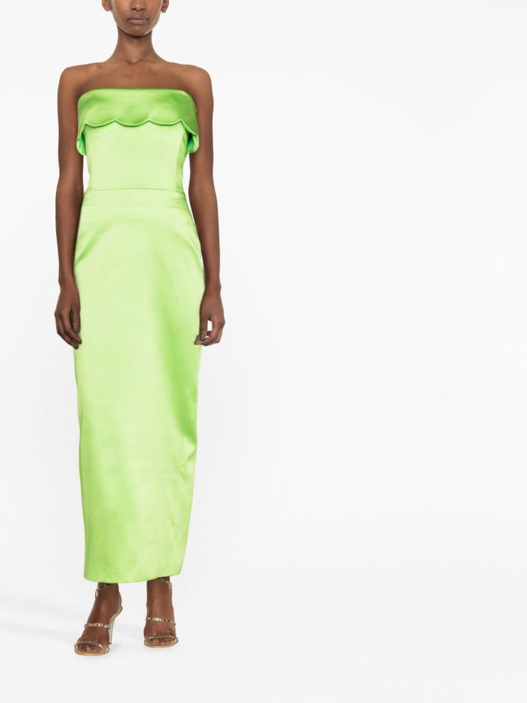 Green Scalloped Strapless Dress