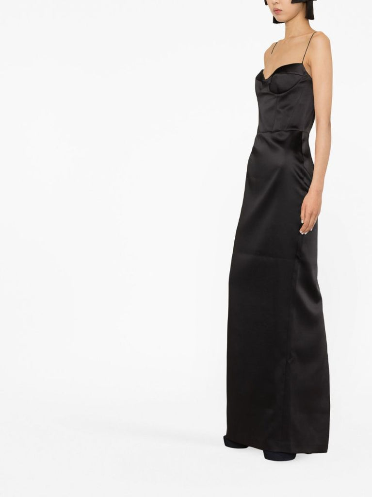 Black Bustier Satin Maxi Dress