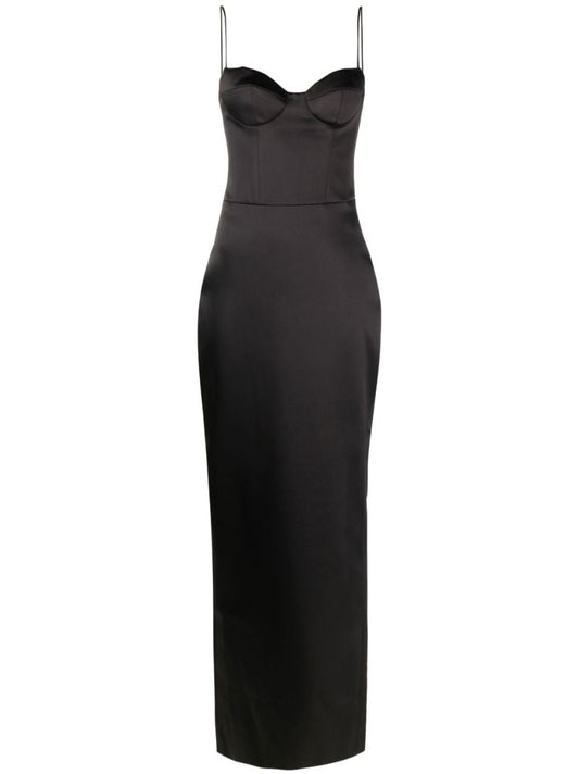 Black Bustier Satin Maxi Dress