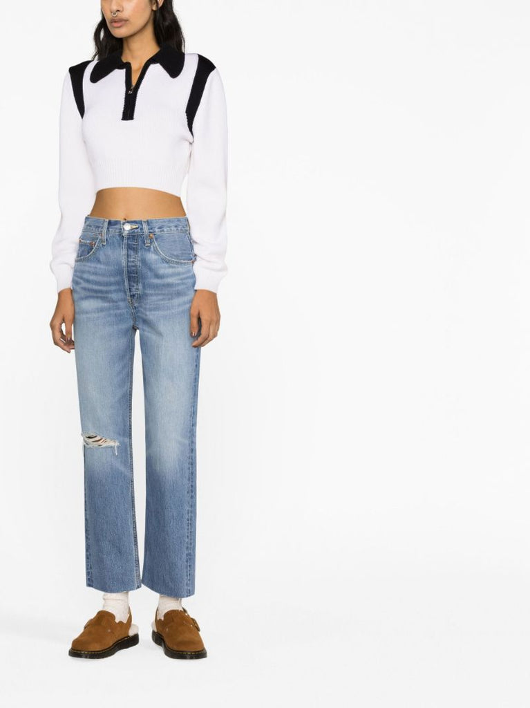Blue '70s Ultra High-rise Cropped Jeans