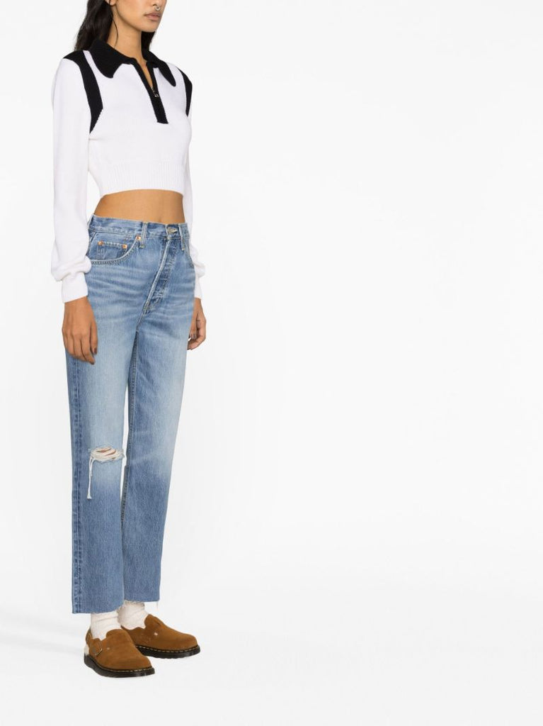Blue '70s Ultra High-rise Cropped Jeans