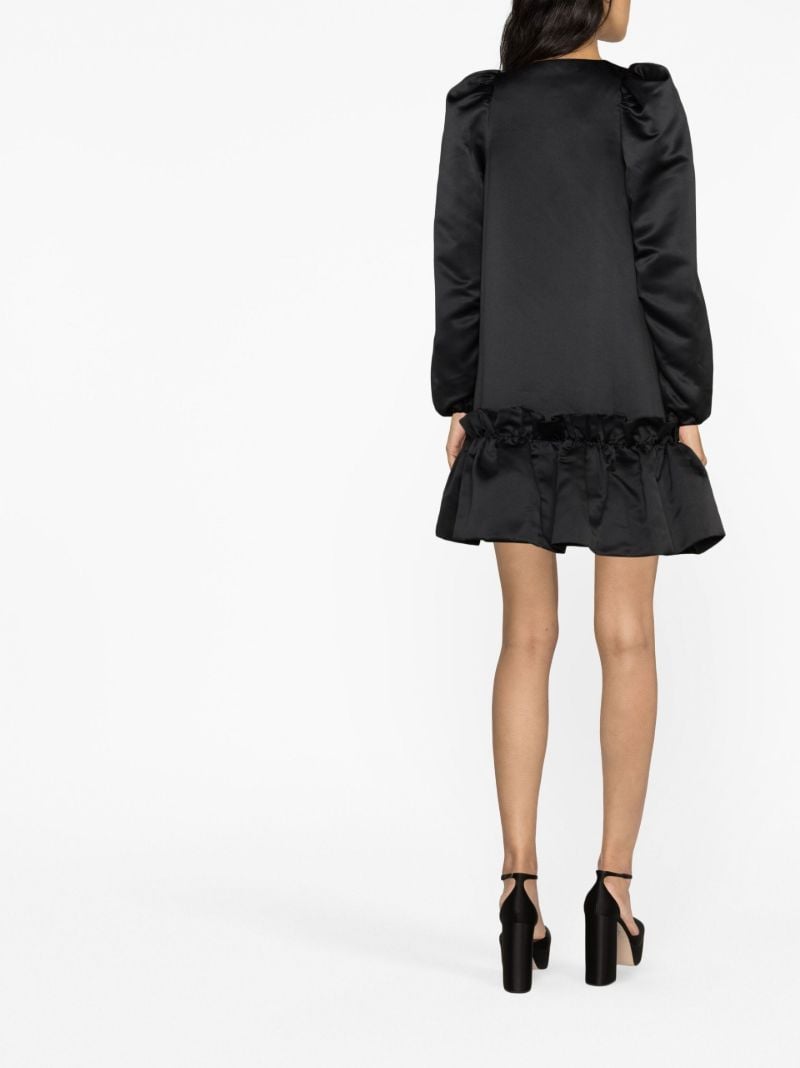 Black Mystery Puff Buttoned Mini Dress