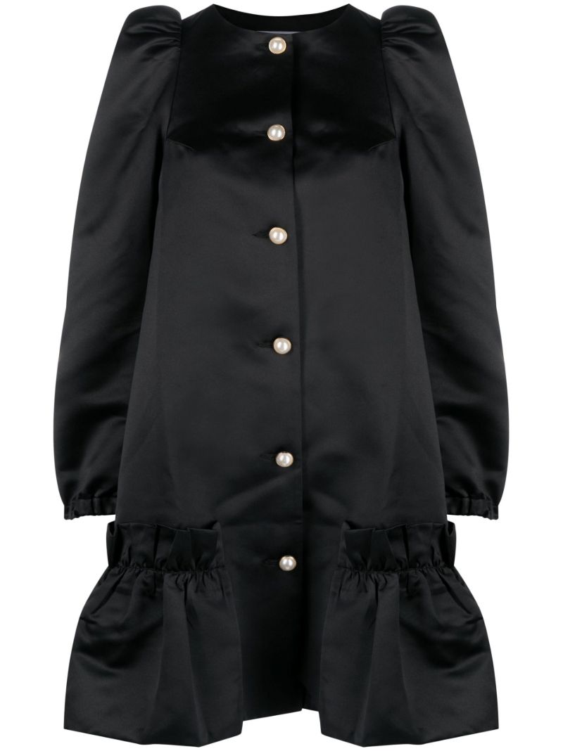 Black Mystery Puff Buttoned Mini Dress