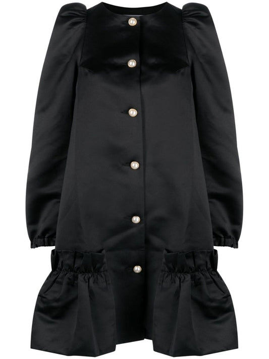 Black Mystery Puff Buttoned Mini Dress