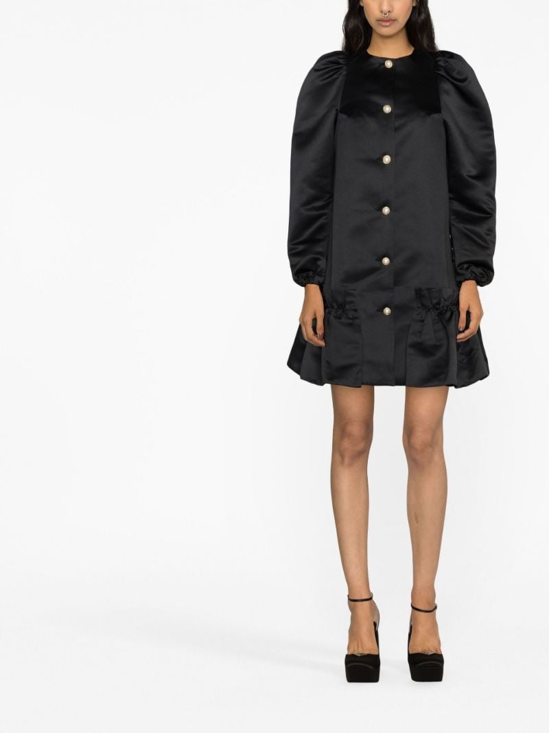 Black Mystery Puff Buttoned Mini Dress