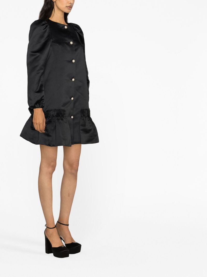 Black Mystery Puff Buttoned Mini Dress